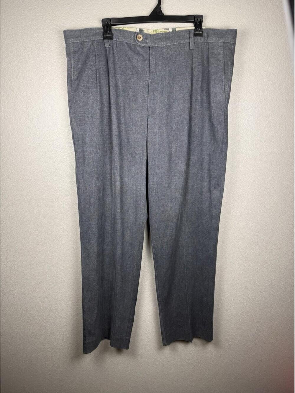Tommy Bahama Mens 42x30.5 Silk Blend Herringbone Pleated Dress Pants Blue
